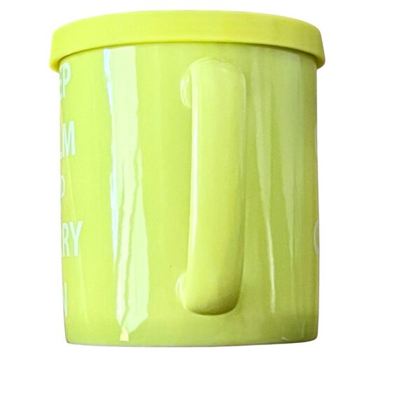 Lime Green Keep Calm and Carry On Coffee Mug w Silicone Lid - Picture 4 of 9
